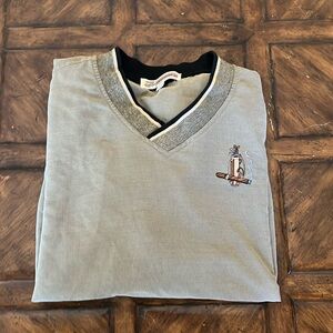 Men's Classic Gray V-Neck Shirt with Embroidered Detail
